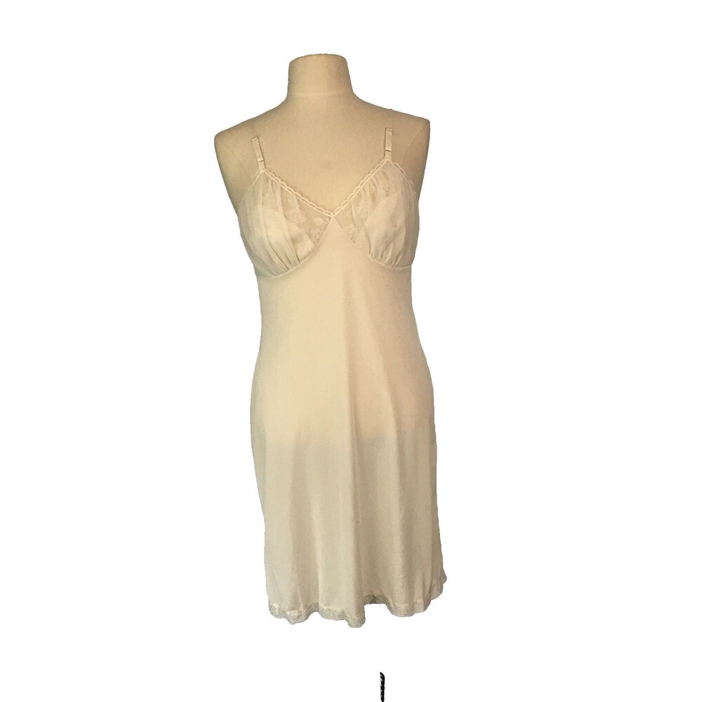 Lorraine Lingerie Vintage Full White Lace Slip, Adjustable Ribbon Straps,34 bust